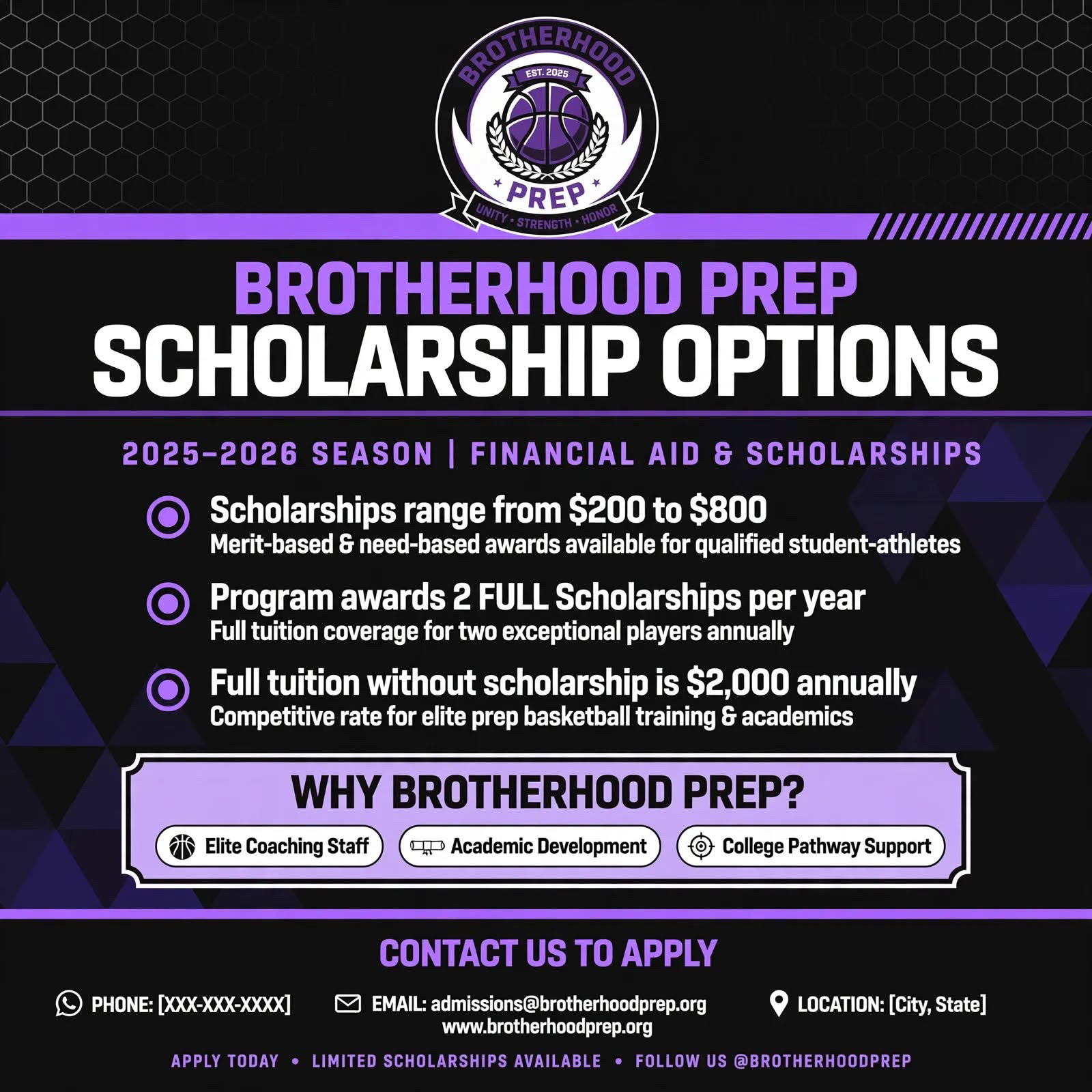 Brotherhood Prep scholarship options graphic