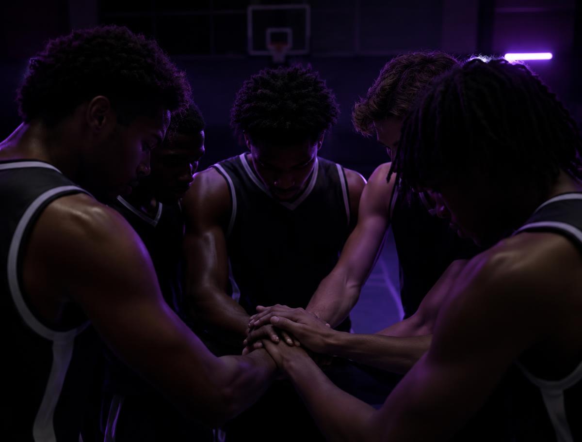 Brotherhood Prep players in a team huddle